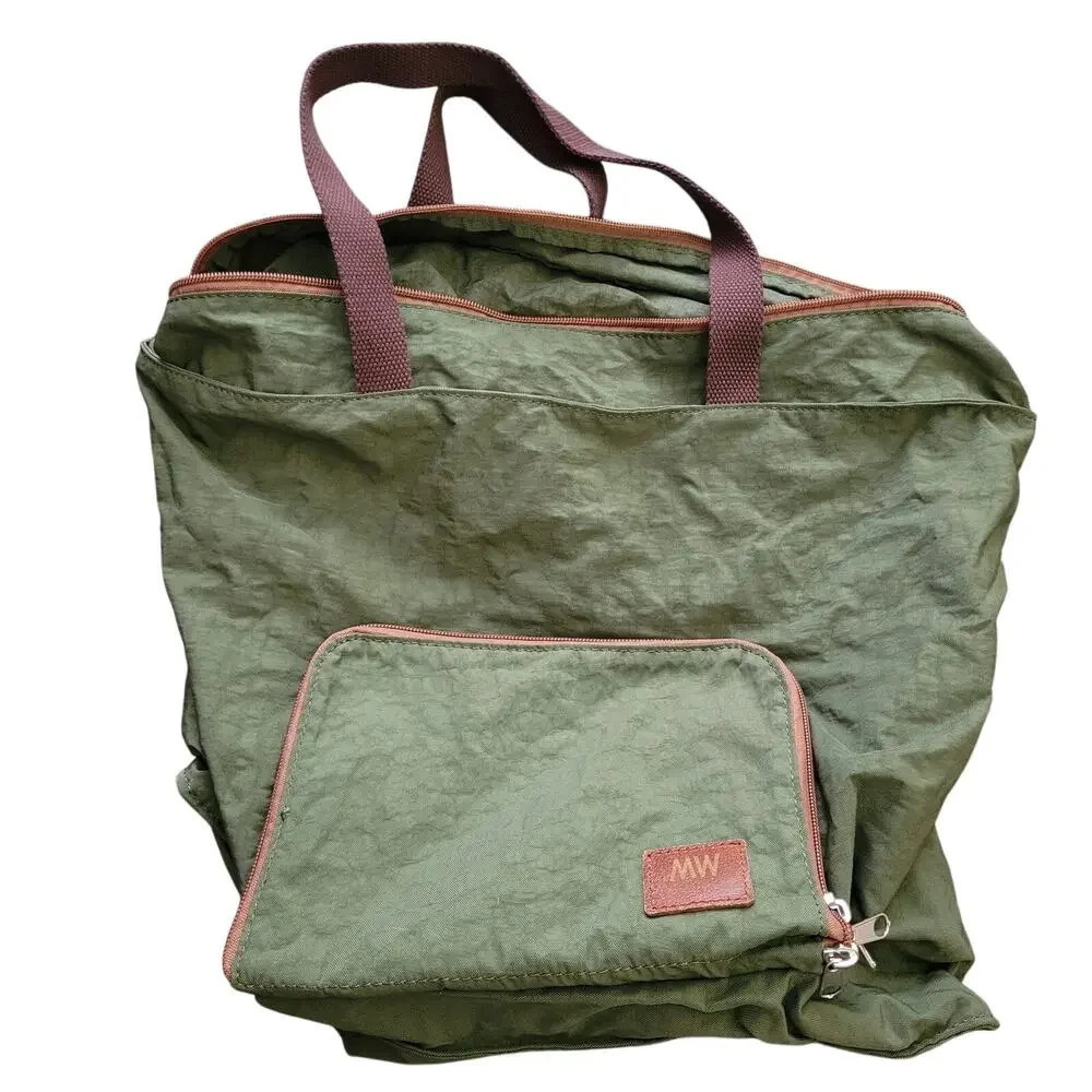 Most Wanted Women's Tote Shopping Bag Size Medium Green Solid Logo Zipper Pocket